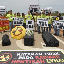People protest outside the Lynas refinery in Gebeng. Himpunan Hijau today vowed to keep up protests against the RM2.5 billion project. — Reuters pic